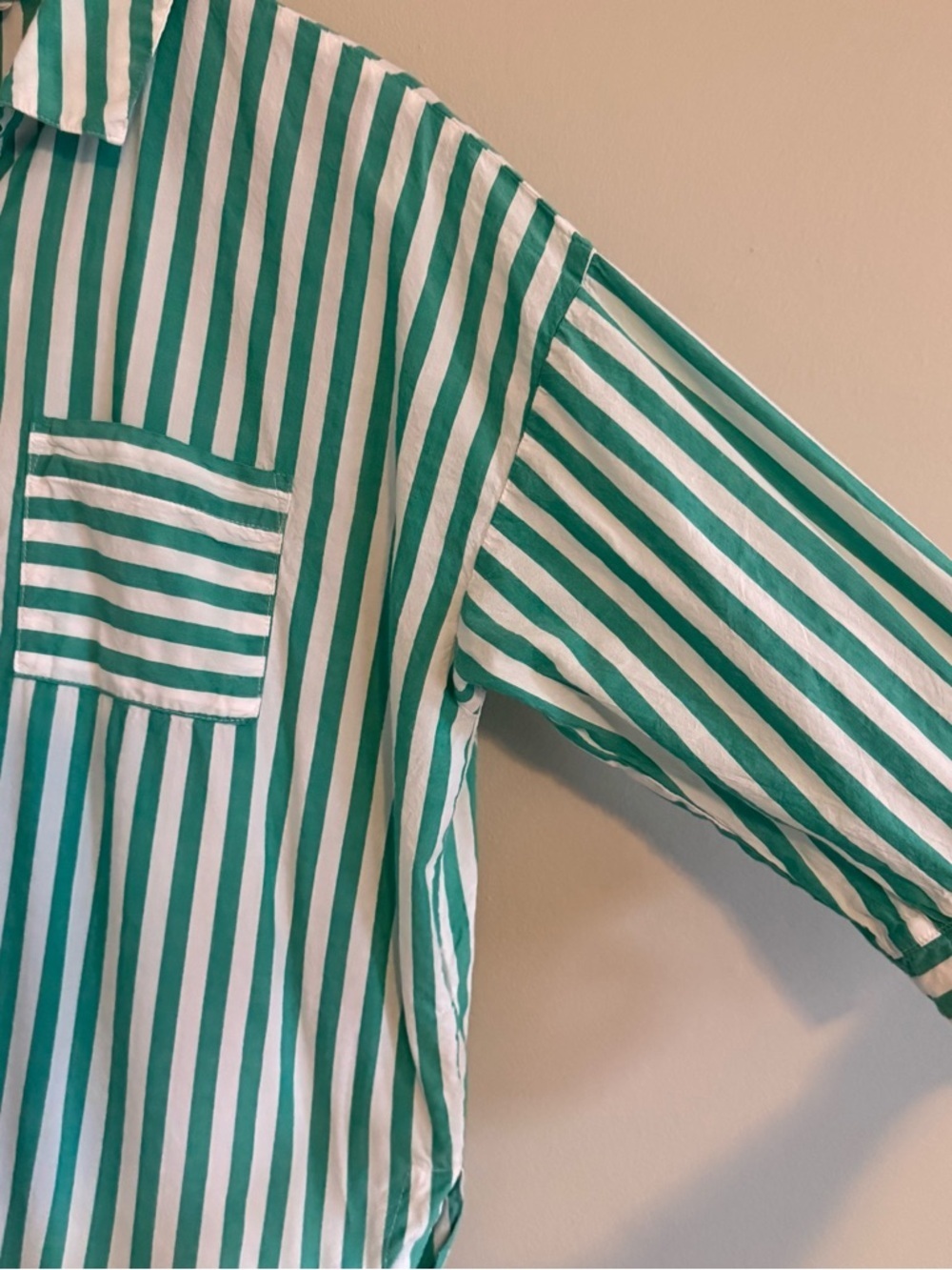 Striped Green & White Button-Down Shirt - Relaxed Fit - Picture 5 of 8